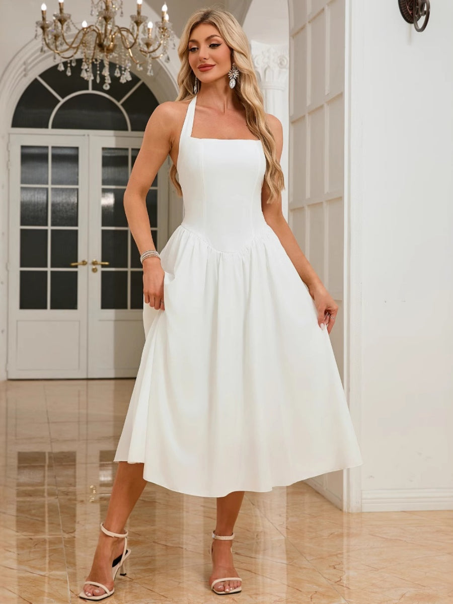 Halter Lace Up Big Swing Maxi Dresses