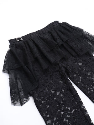 Y2K Lace Patchwork Hollowed-out Perspective High-waisted Flared Pants Slimming Pants