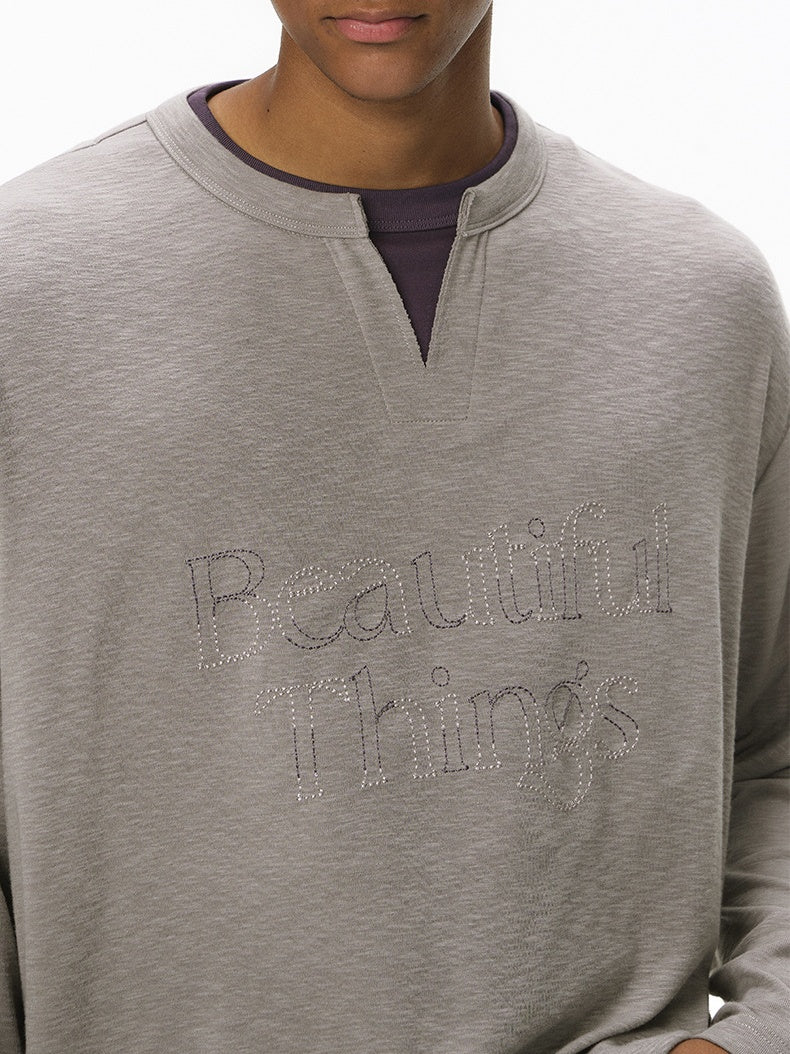 Liber Autumn Neutral wear Embroidery Letter T-shirts