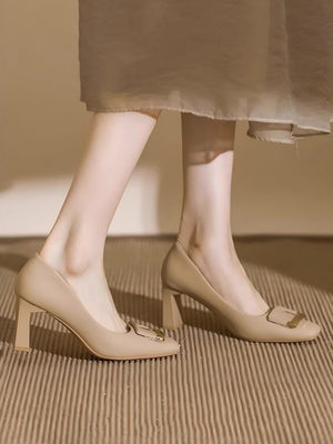 Liber Spring and Autumn Square Buckle Women's High Heels