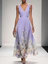 V-neck Sleeveless Floral Print Long Dress