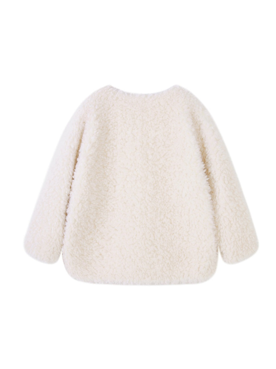 Liber Autumn women's white short fur pocket button Patchwork cotton jacket