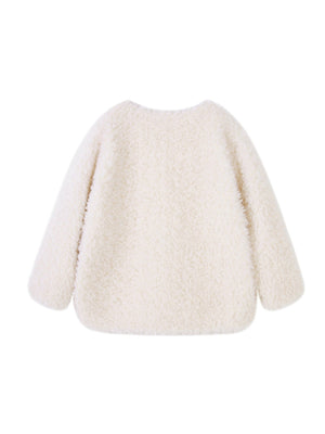 Liber Autumn women's white short fur pocket button Patchwork cotton jacket