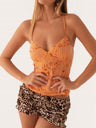 Embroidered Sequins Color Matching Strappy Backless Sweet Tank Tops&Camis