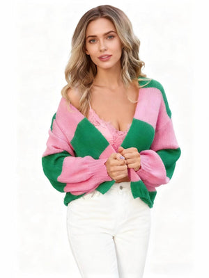 Color Blocking Striped Knitted Cardigan