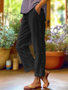 Breathable Cotton And Linen Cropped Trousers With Decorative Side Seams, Side Pockets, And A High Waist.