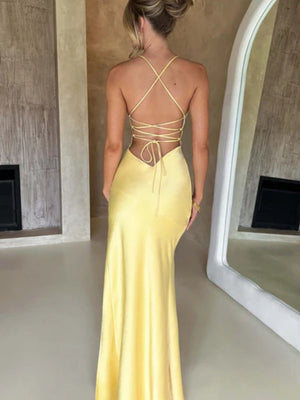 Sexy Halter Top High Slit Slim Fit Satin Parties Cocktail Party Wedding Long Dress