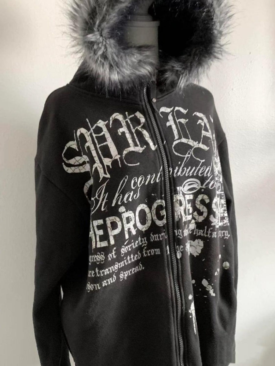 Liber Spring Women's Zipper Letter Sweatshirts&Hoodies