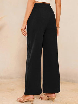 Basic Corduroy Double Buttons Stretch Leisure Straight-leg Trousers