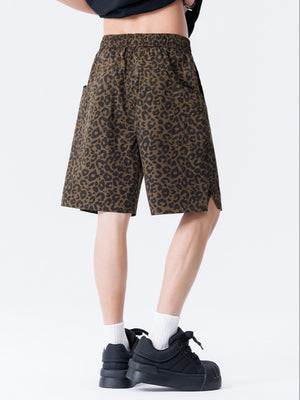 Retro Leopard Print Five Points Shorts