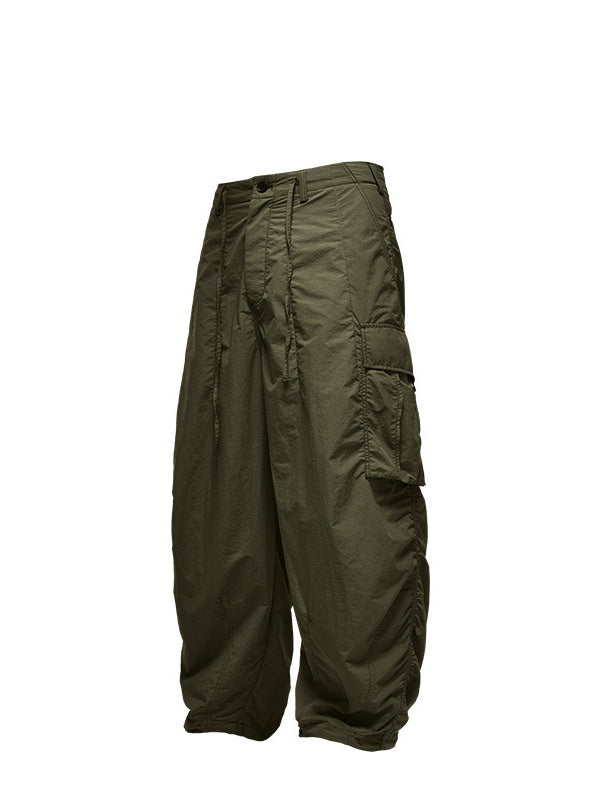 Fine Check Loose-fit Tooling Wide-leg Cargo Trousers