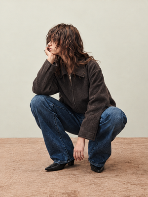 Vintage Distressed Brown Zip-up Long-sleeved Short Jacket