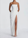 Pleated Slit Strapless Waist Maxi Dresses