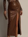 Leather Stitching High-waisted Side Slit Long Skirts