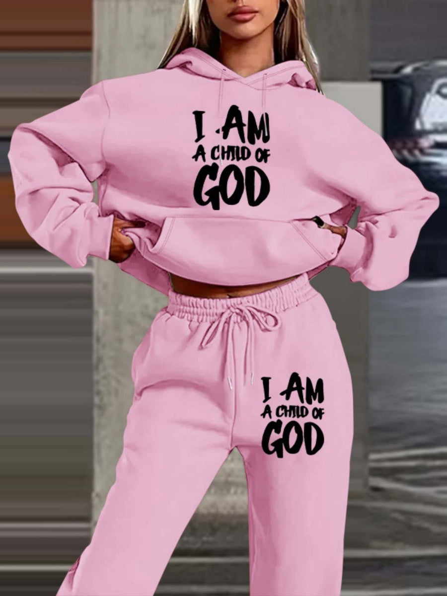 Letter Printed Plush Hoodies Sweatpants 2-piece Sets