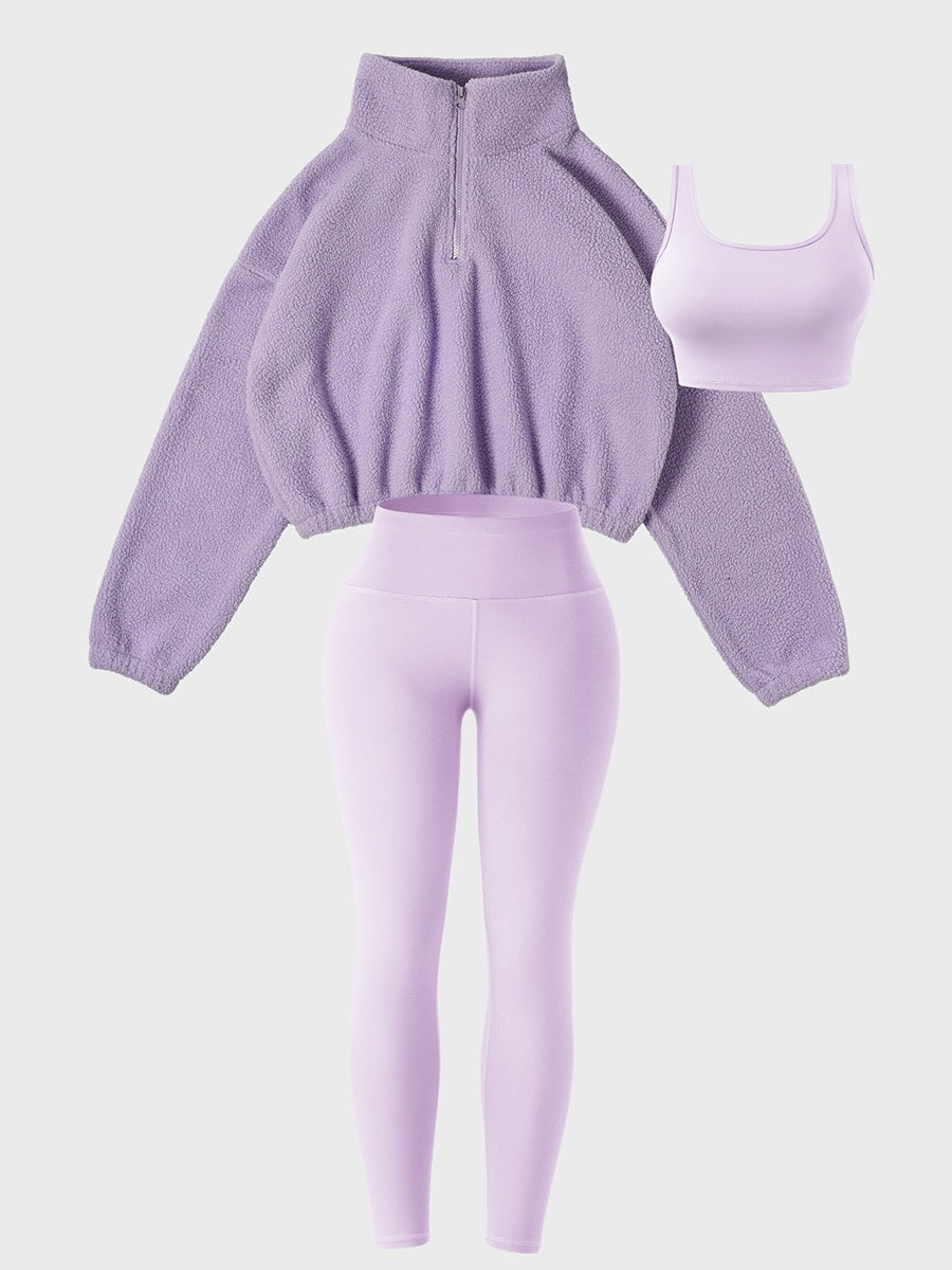 Tracksuit Plush Sweatshirt Yoga Pants Tank Tops Outdoor Leisure 3-piece Sets