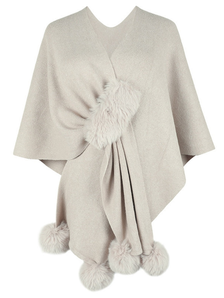Solid Color Fluff Ball Cloak Shawl Cardigans