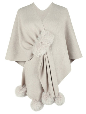 Solid Color Fluff Ball Cloak Shawl Cardigans