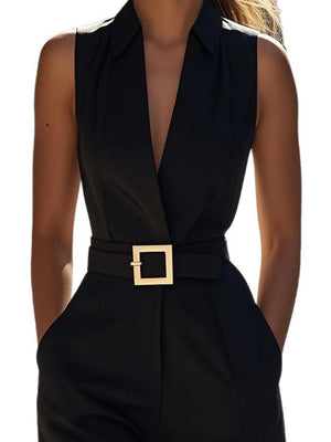 Deep V-neck Belts Leisure Profession Jumpsuits