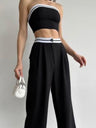 Color-blocked Vest Bandeau High-waisted Wide-leg Trousers 2-piece Sets
