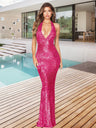 Sleeveless Backless Sequin Halter Neck Mermaid Maxi Dress