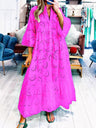Lace Cutout V-neck Buttons  Flare Sleeve Maxi Dresses