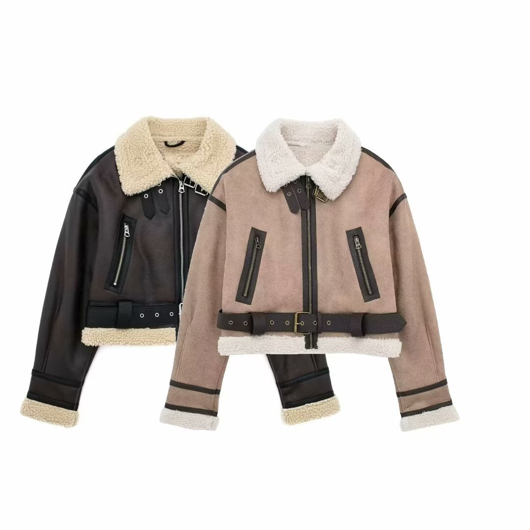 Leather Panelled Fur Pocket Jacket