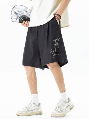Imitation Linen Texture Printed New Chinese Style Five Points Shorts