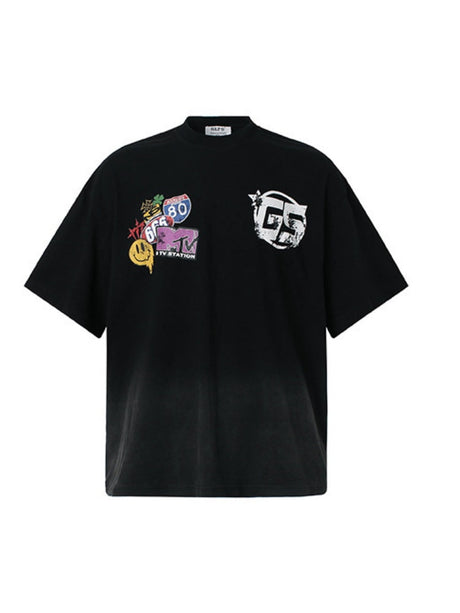 Water Wash Gradient Smiley Face T-shirts