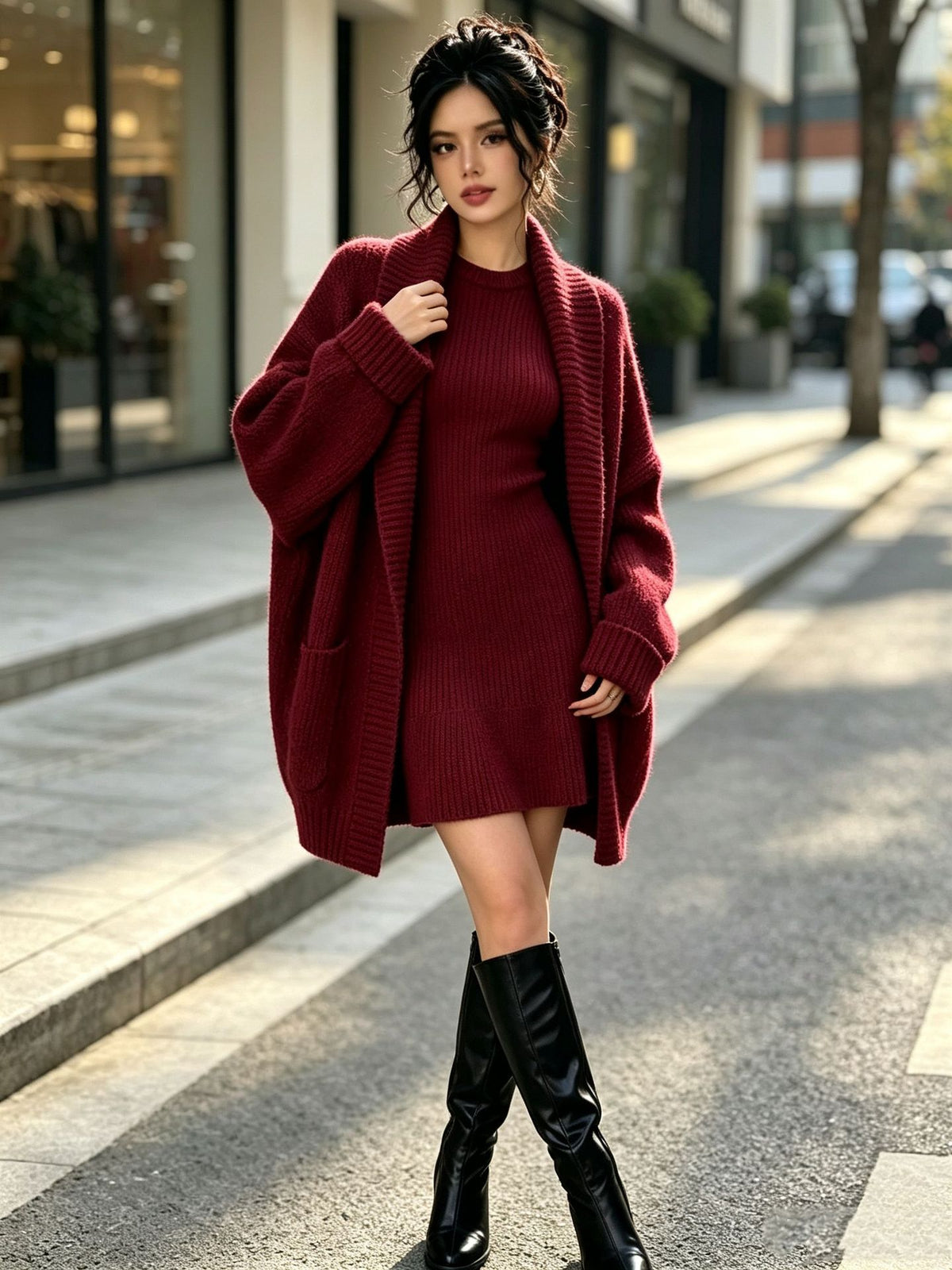 Autumn/Winter Loose Knit Cardigan Set