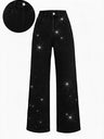 Women's Autumn/Winter Washed Rhinestone-Embellished Wide-Leg Jeans