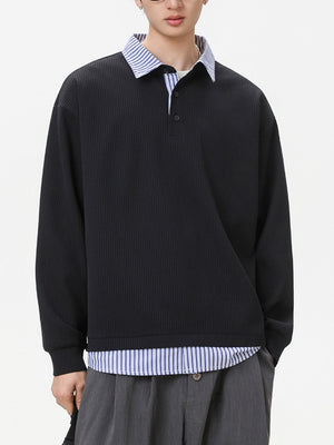 Layered-look Stripes Patchwork Color-blocked Sweatshirts&Hoodies