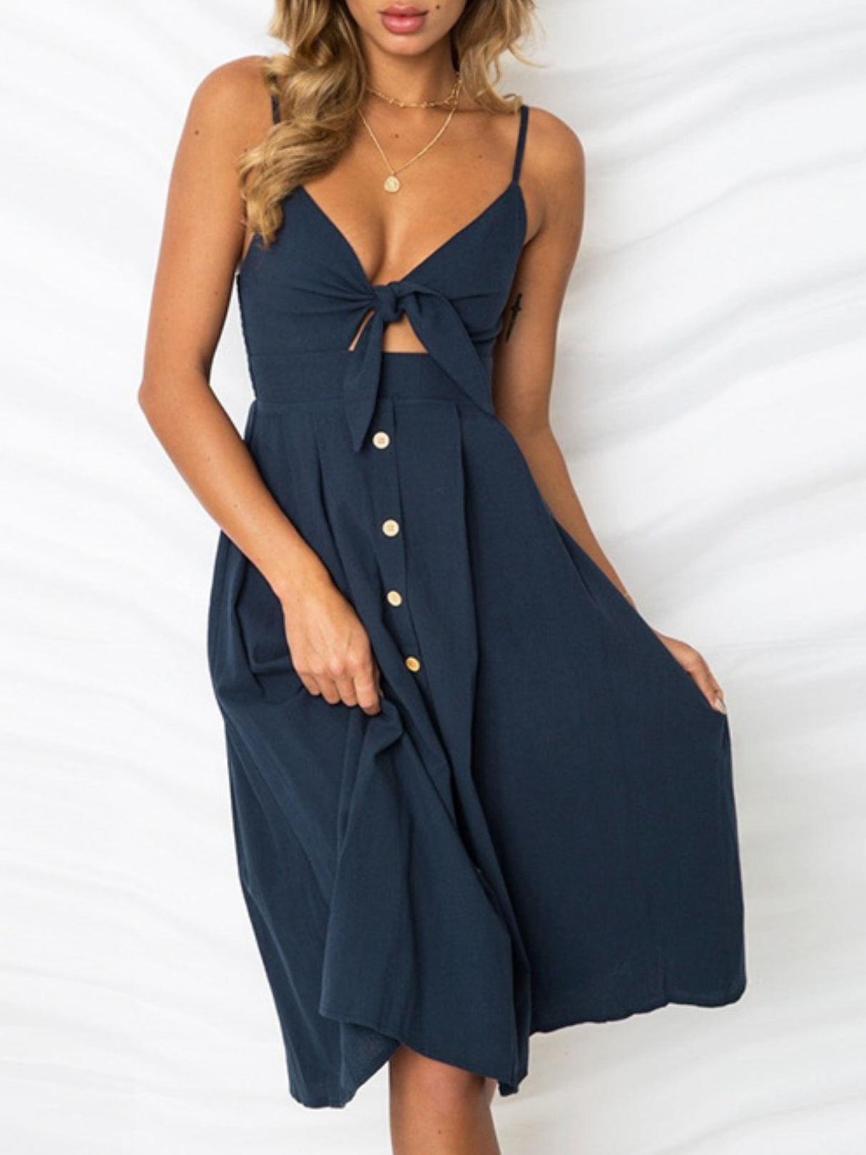 Bow Cutout Strap Buttons Backless Maxi Dresses