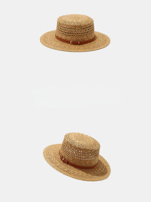 Flat-topped, Openwork Straw Hat For Sun Protection