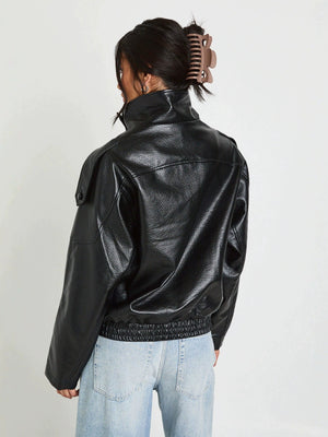 PU Leather Jacket With Long Sleeves For Autumn And Winter