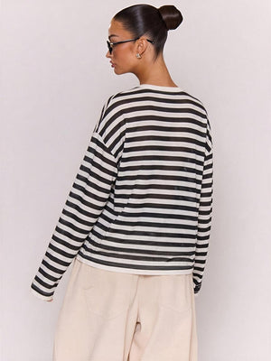Linen-Blend Relaxed Striped Knit Top