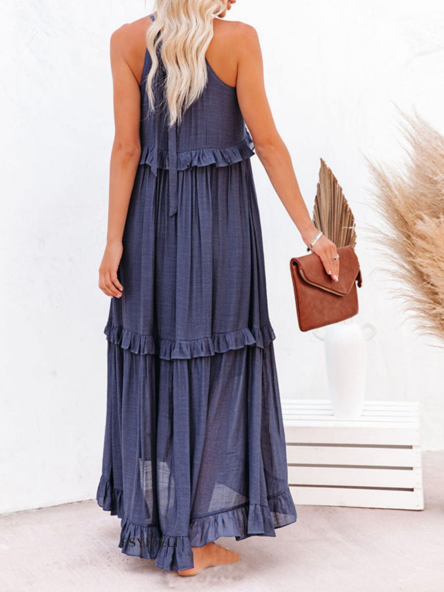 Camisoles Loose-fit Multi-story Irregular Solid Color Maxi Dresses