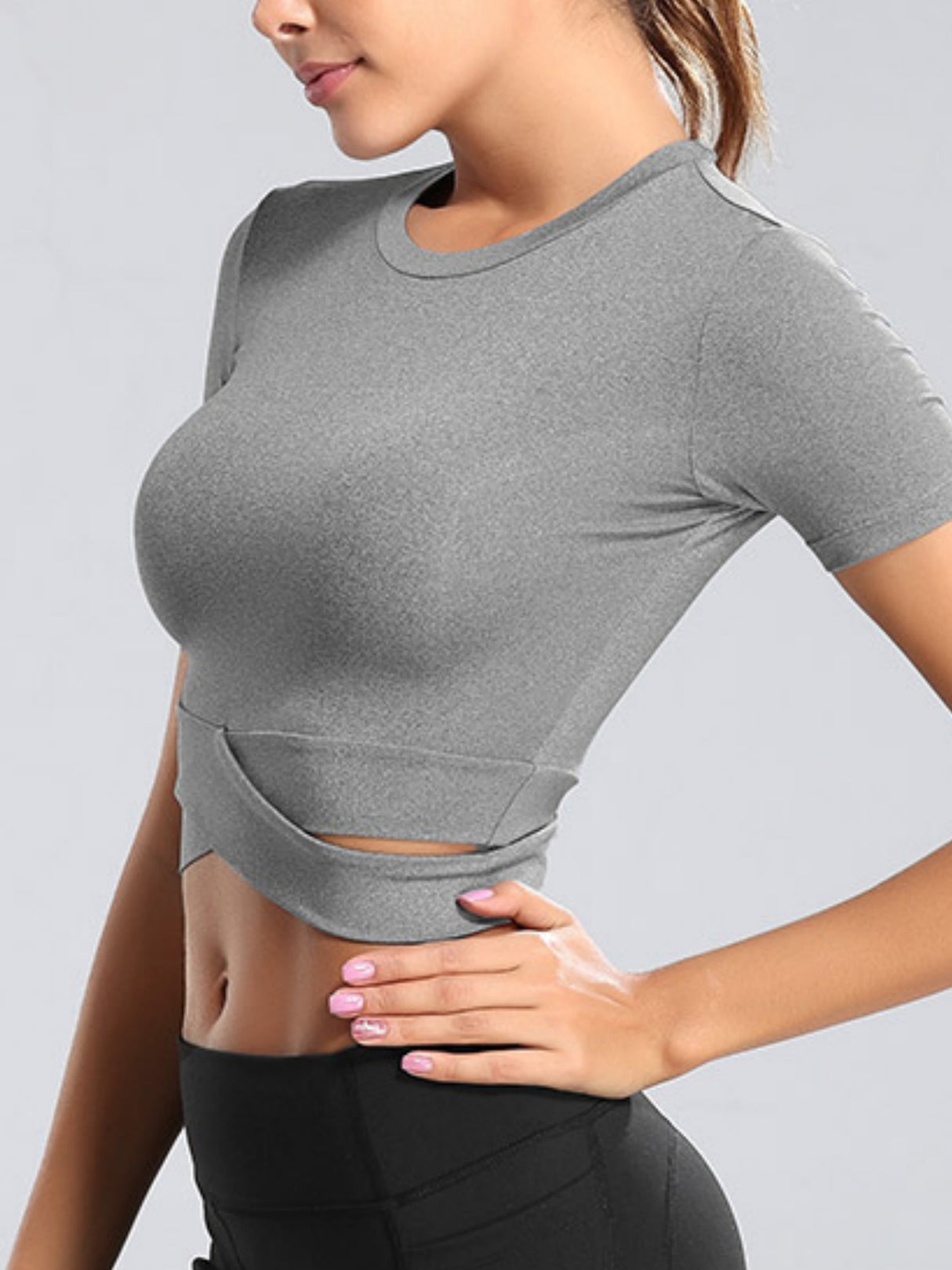 Cross Neck Tight-fitting Shorts Exercise And Fitness Yoga Short-sleeved T-shirt