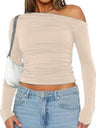 Y2K Asymmetrical Sloping Shoulders Crop Top Long Sleeves T-shirts