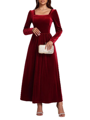 Swinging Square Collar Backless Long-sleeved Dress