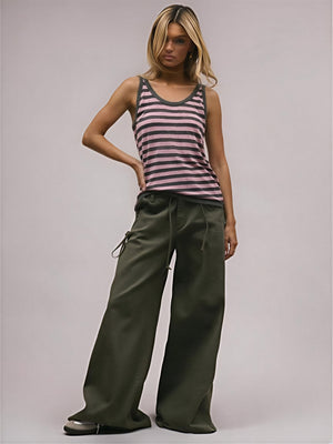 Linen-Blend Striped Scoop-Neck Knit Tank