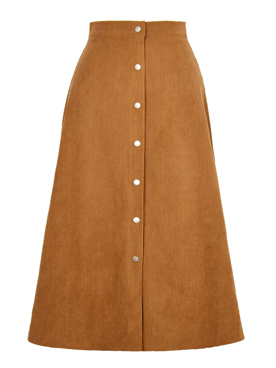 Corduroy Single-breasted High Waist Skirts