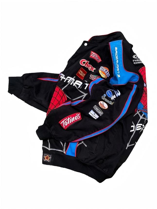 Black Sporty Spider Print Casual Long-Sleeve Motorcycle Style Jackets