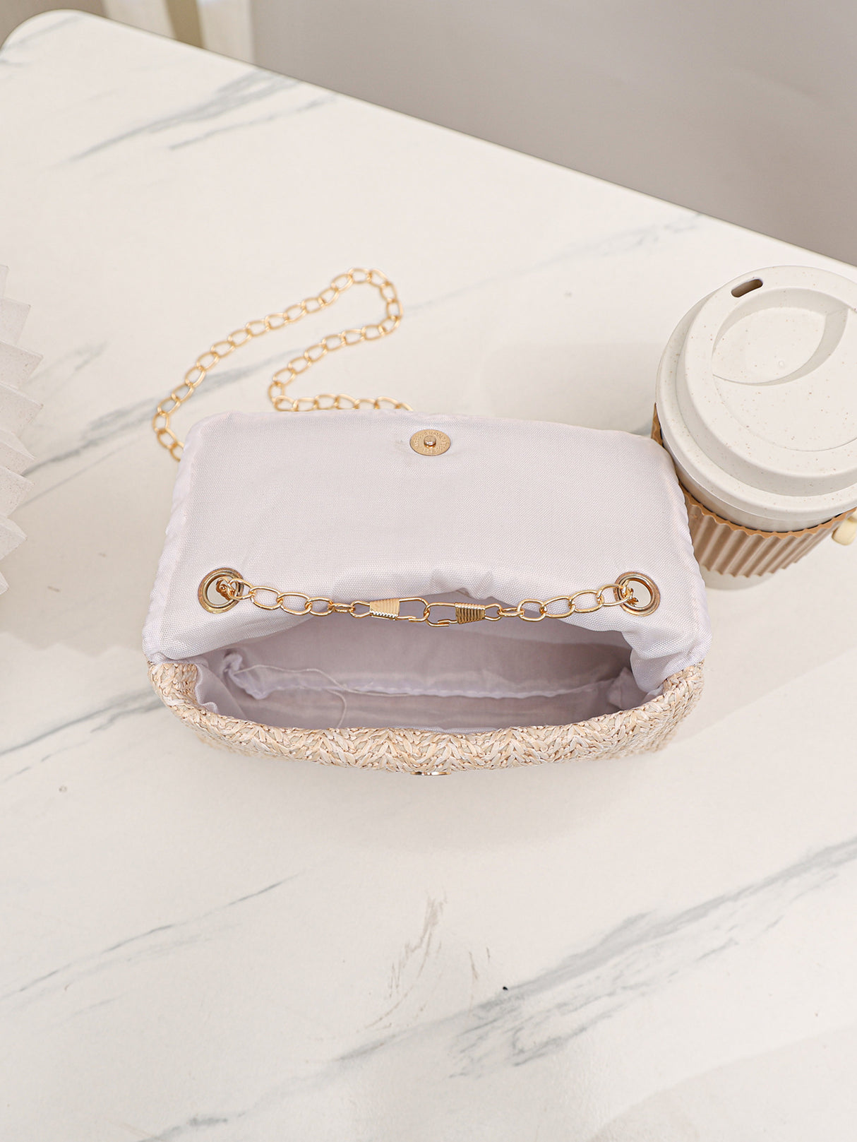 Solid Color Vacation Floral Straw Crossbody Bag