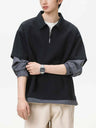 Layered-look Color-blocked Plaid Notch-Collar Zipper Sweatshirts&Hoodies