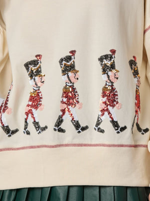 Christmas Soldier Sequined Sweatshirt Women's Long Sleeve Casual Pullover Top