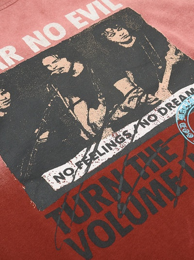 Washed Distressed Figure Printed Loose-fit Hole T-shirts