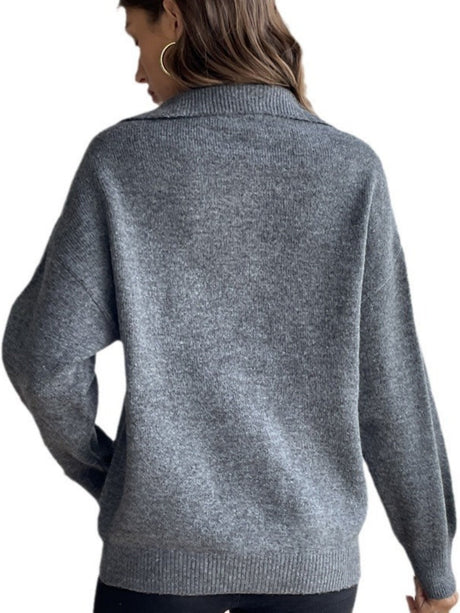 Liber Autumn Women's Zipper Sweaters Color Mixing Long sleeve Lapel Short top