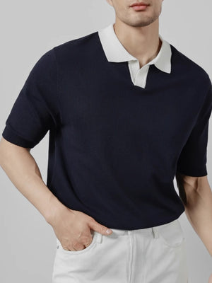 Color Matching Old Money Style Slim-fit Polo Shirts