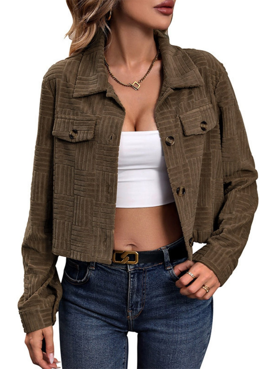Women's Cropped Khaki Textured Jacket